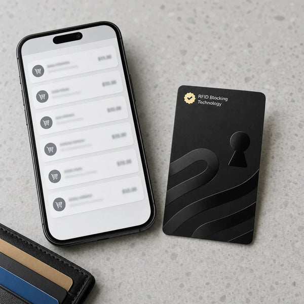 Guardality on a table beside a phone showing transaction alerts, with no dramatic warning graphics