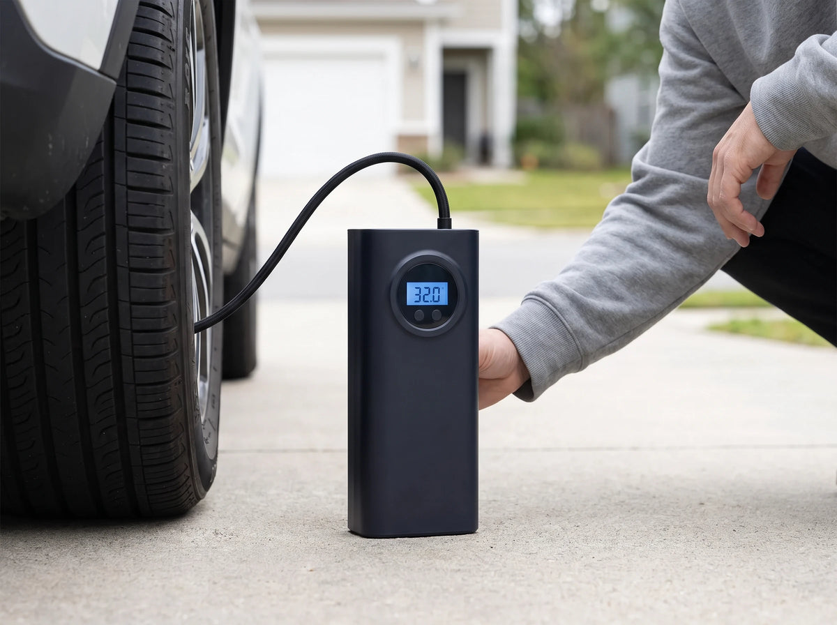 InflatoPro connected to a car tire valve