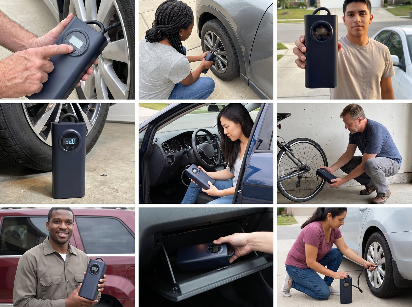 InflatoPro — Cordless tire inflator with preset auto-stop and dual-pressure display